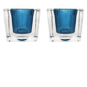 💙 NEW Navy Cube Fitz and Floyd Glass Votive Holders - 2